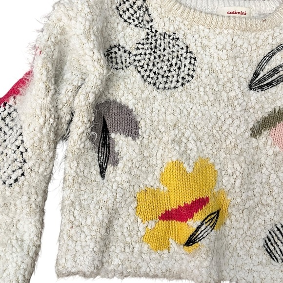 Catamini Polyester Lambs Wool Blend Fuzzy Floral Knit Sweater Girls Size 5 - Picture 5 of 8